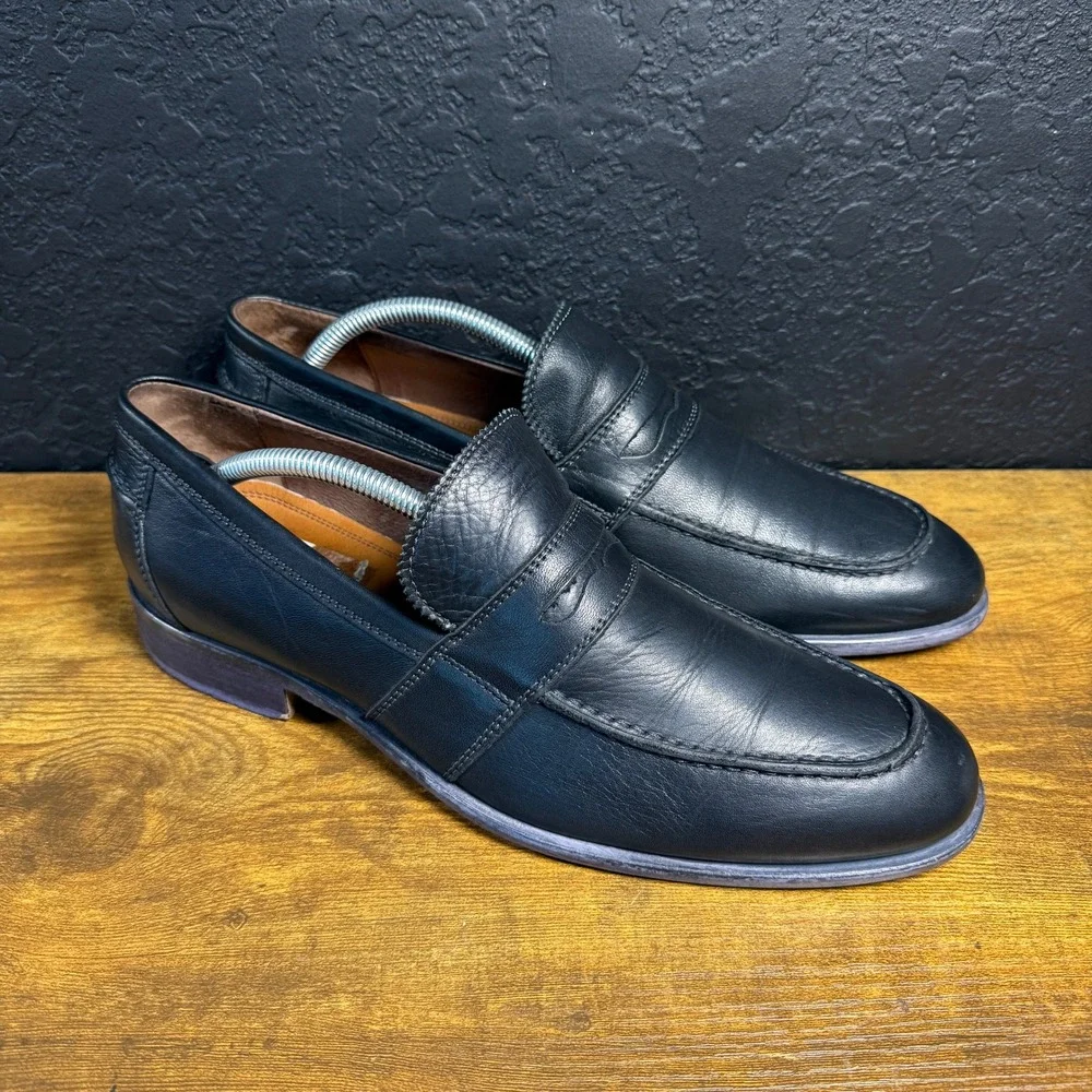 Johnston & Murphy J&M 1850 Black Leather Penny Loafers Mens 11.5